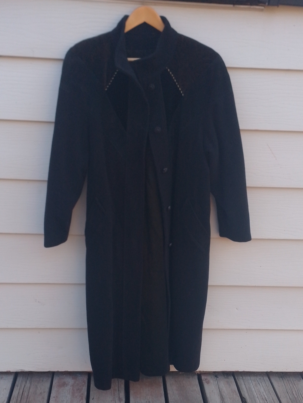 Braemar Pure Virgin Wool Vintage Women’s Long Black Trench Coat Jacket 80s
